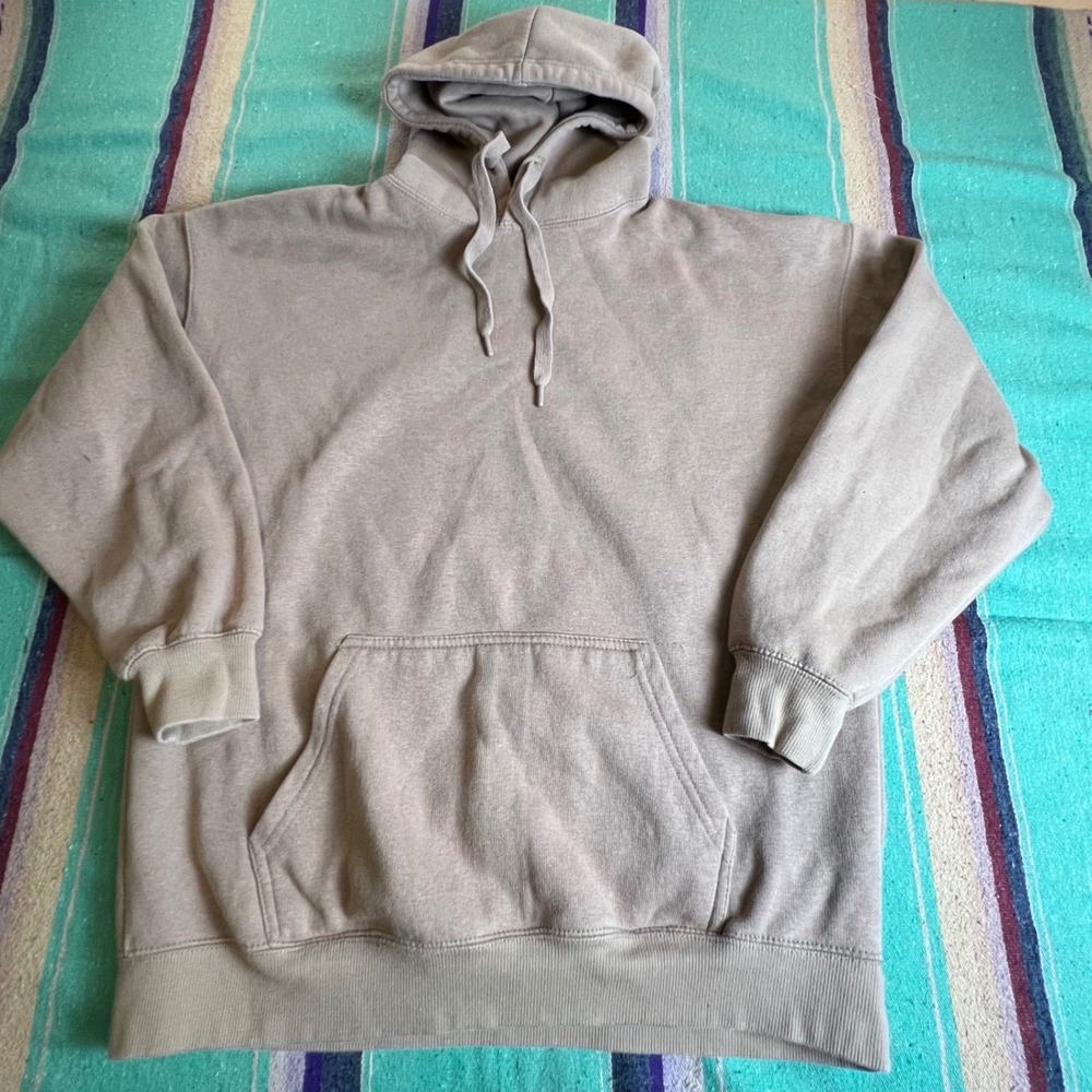 Pull&Bear Hoodie Mens Small Taupe Brown Oversized Solid Fleece Sweatshirt